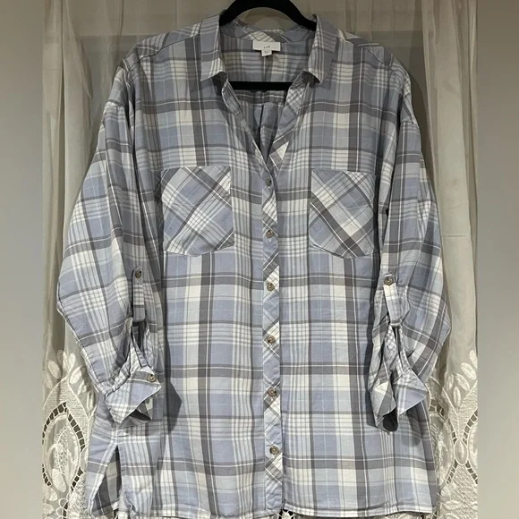 🍁J. Jill XL Blue flannel print top🍁 - Picture 2 of 6